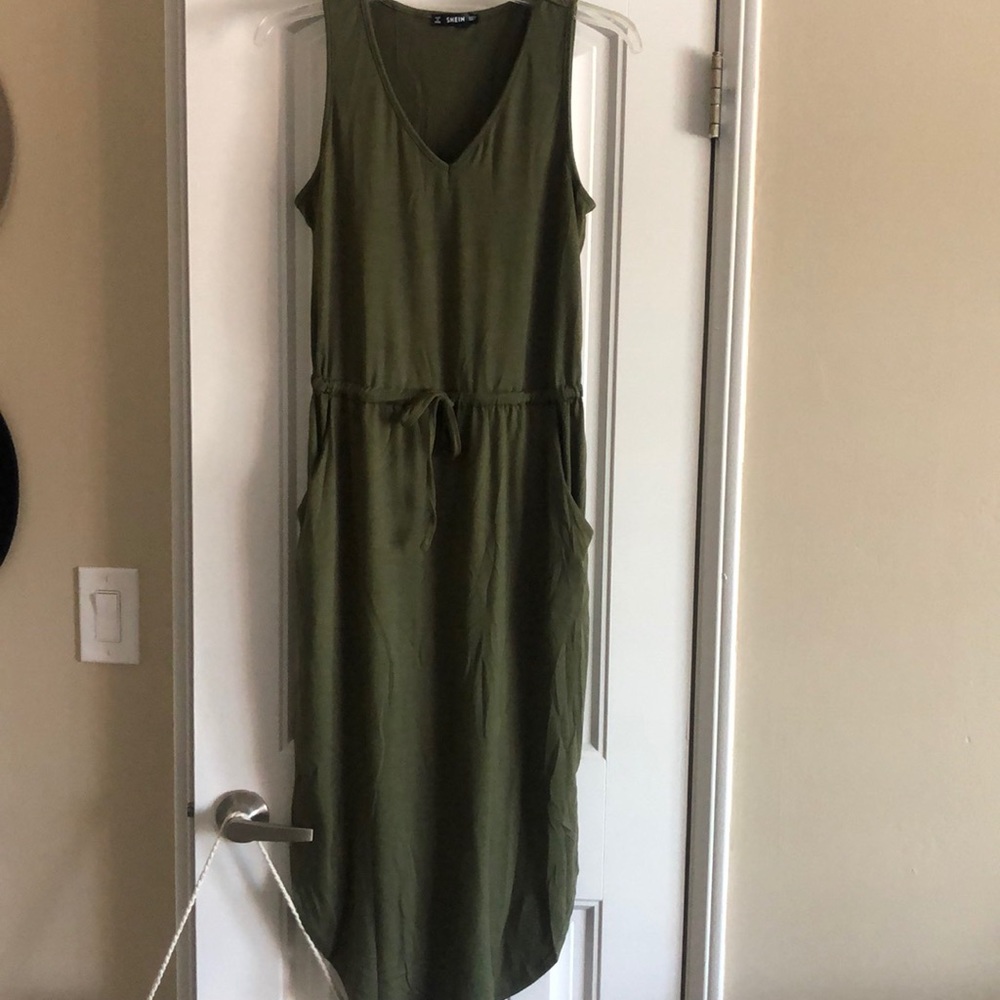 Army green casual dress.